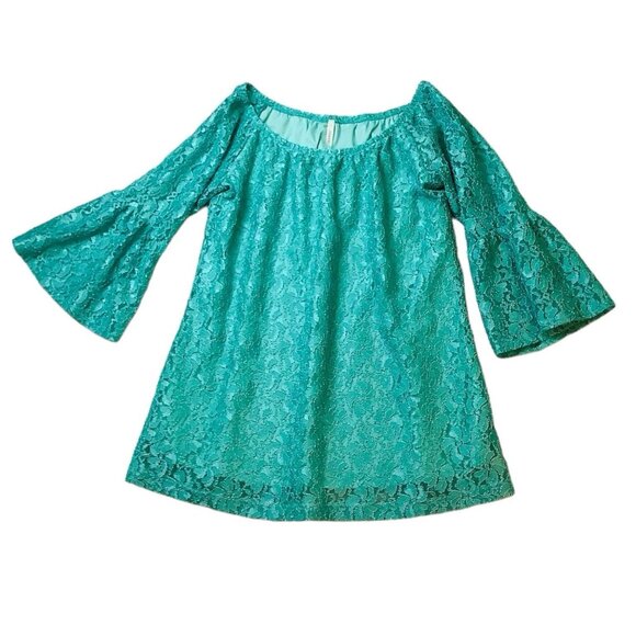 Cezanne Turquoise Lace Flutter Sleeve Tunic Top Size XL - Picture 1 of 13
